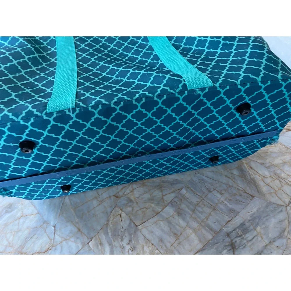 CleverMade SnapBasket Collapsible Reusable Tote Bag Teal Moroccan Tile Pattern